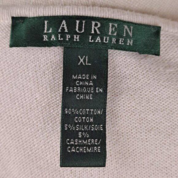 Lauren Ralph Lauren Size XL Cream Colored V-Neck Sweater Ruffle Detail Long Slve - Picture 7 of 9